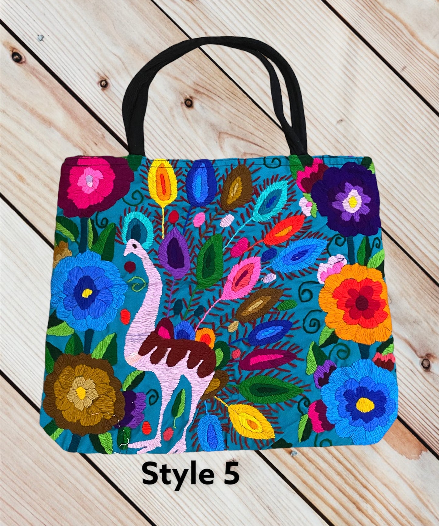 PEACOCK EMBROIDERED MERCADITO BAG