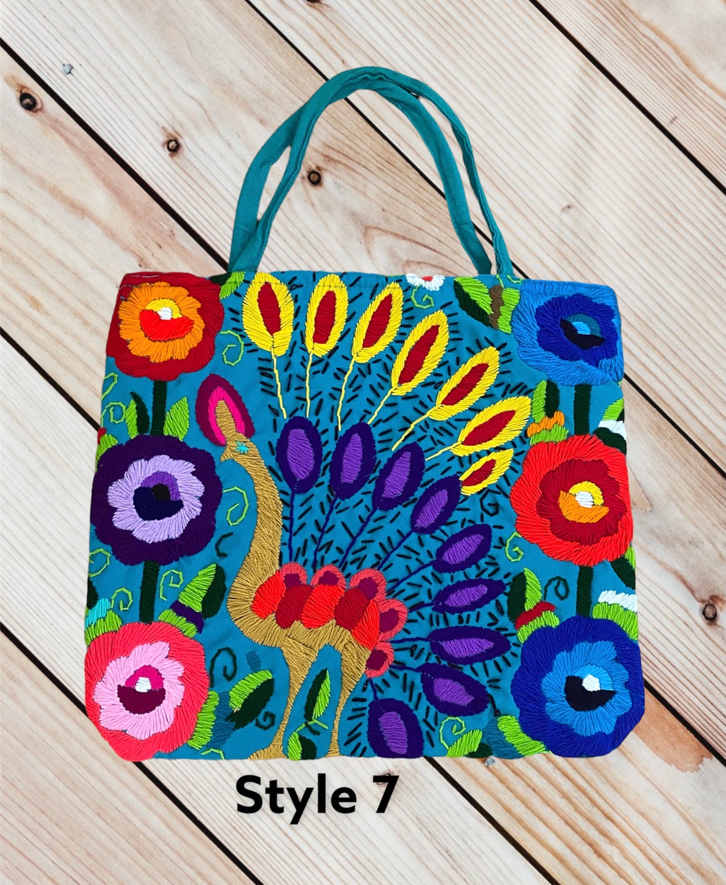 PEACOCK EMBROIDERED MERCADITO BAG