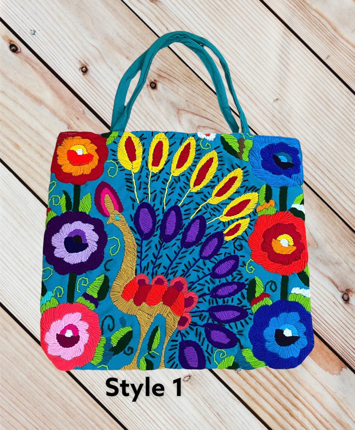 PEACOCK EMBROIDERED MERCADITO BAG